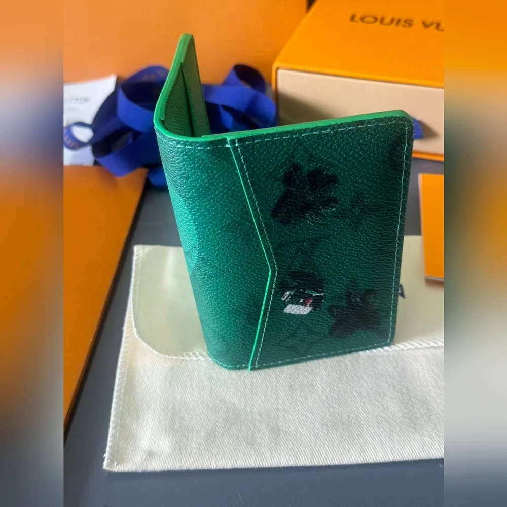 Louis Vuitton Green Monogram Compact Wallet with Floral Motif